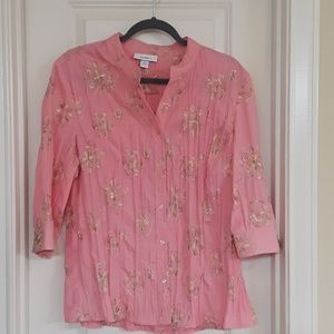 Pink crinkle embroidered top